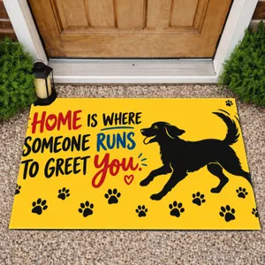 Playful Black Dog And Paw Prints For Welcoming Pet-Loving Homes And Families Daily Doormat