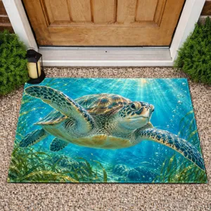 Sea Turtle Swimming in Turquoise Waters for a Serene Coastal Home or Ocean Nature Lover Doormat