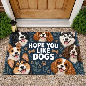 Cheerful Dog Faces With Playful Bones for Pet-Loving Homes and Dog Families Everywhere Doormat
