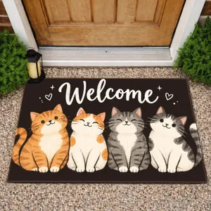 Four Cartoon Tabby Cats for a Cheerful Cat Lover Homecoming and Cozy Entryway Doormat