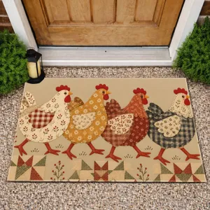 Four Patchwork Hens for Cozy Farmhouse Kitchen and Country Home Charm Doormat