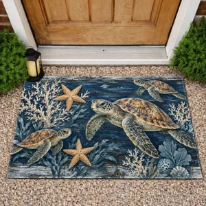 Sea Turtle And Starfish Coastal Scene For Relaxed Ocean Inspired Home Living Doormat