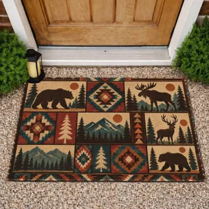 Rustic Woodland Animal Folk Motifs for Cozy Cabin Entryways and Nature-Inspired Homes Doormat