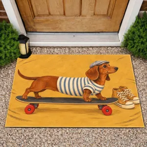 Dachshund Skateboard Adventure for Playful Pet Lovers and Skateboarding Fans Gift Idea Doormat