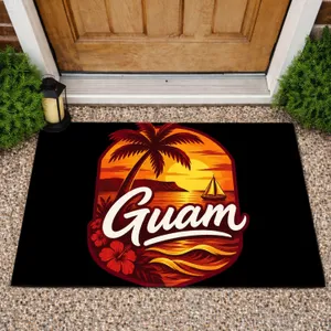 Guam Palm Tree Sunset And Sailboat Island Escape For Tropical Coastal Home Entryway Doormat