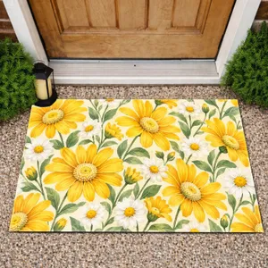 Yellow Daisy and White Wildflower Blooms for Fresh Pastoral Home Style Doormat