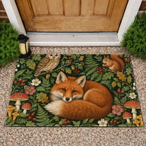 Woodland Fox, Owl And Squirrel For Cozy Nature-Inspired Homes And Forest-Loving Families Doormat