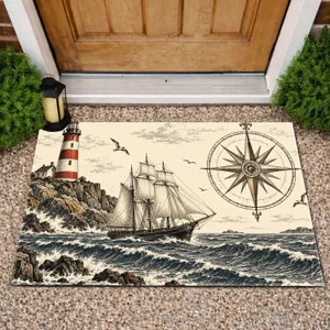 Lighthouse Sailboat Coastal Nautical Entryway Style for Seaside Home Enthusiasts Decor Doormat
