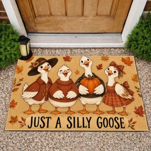 Four Autumn Geese With Pumpkin And Leaves For Thanksgiving Home Decor Doormat
