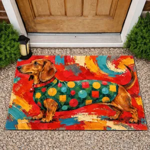 Colorful Abstract Dachshund Art for Playful Pet-Loving Homes and Cheerful Entryways Doormat