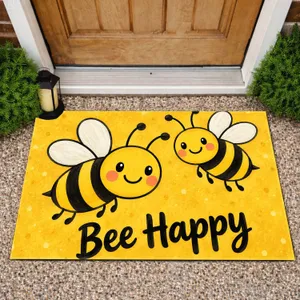 Smiling Bee Duo with Bee Happy Saying for Cheerful Everyday Home Entry Doormat