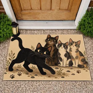 Playful Cat Family Gathering For Cozy Pet Lover Homes And Cheerful Everyday Living Doormat