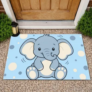 Cute Blue Baby Elephant Art for a Cheerful Nursery and Playful Home Accent Doormat
