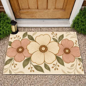 Retro Pink And Ivory Daisy Trio For Cozy Cottage Bedroom And Country Home Living Doormat