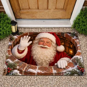 Santa Claus Emerging Through a Snow-Dusted Brick Chimney for Cozy Christmas Cheer Doormat