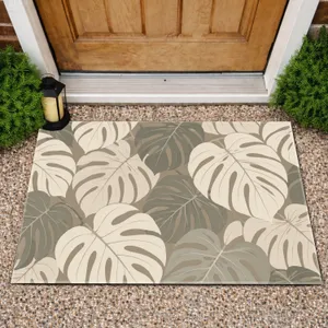 Ivory Monstera Leaves for Calm Botanical Bathroom and Spa Inspired Home Styling Decor Doormat
