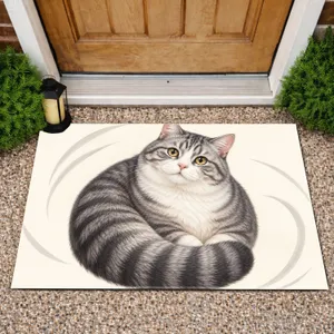 Chubby Gray Tabby Cat Portrait for Cozy Cat Lover Homes and Thoughtful Pet Parent Gifts Doormat
