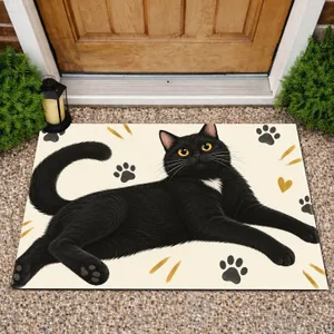 Playful Black Cat With Golden Eyes For Cozy Cat Lover Home Decor And Pet-Themed Gift Doormat