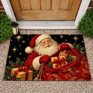 Vintage Santa Claus With Gift Sack For Festive Christmas Holiday Home Decorating Doormat