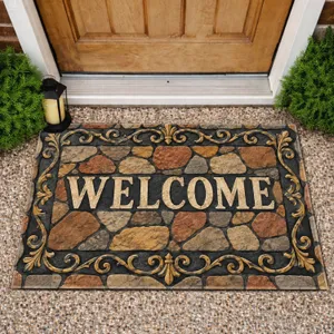 Rustic Stone Mosaic Welcome Message for a Warm Farmhouse Entryway Style Doormat