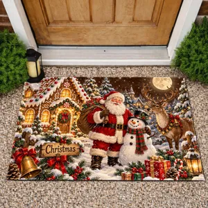 Santa, Gingerbread Cottage And Reindeer For A Magical Christmas Holiday Gathering Doormat