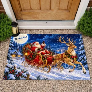 Vintage Santa Sleigh And Golden Reindeer For A Cozy Christmas Winter Home Doormat
