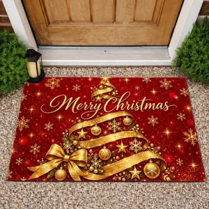Golden Spiral Christmas Tree And Snowflakes For Festive Winter Holiday Entryway Decor Doormat