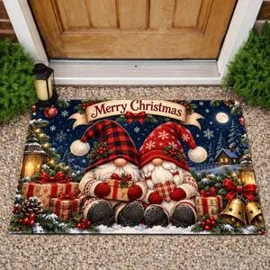 Christmas Gnomes with Gifts, Bells and Snowflakes for a Cozy Merry Christmas Holiday Doormat