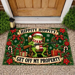 Funny Christmas Frog With Santa Hat And Wreaths For Festive Holiday Home Style Doormat