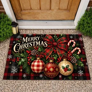 Christmas Plaid Bow And Baubles For Rustic Farmhouse Holiday Celebrations Doormat