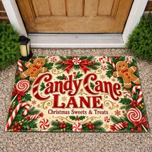 Candy Cane Lane Christmas Sweets and Holly Berry Holiday Entryway Cheer for Families Doormat