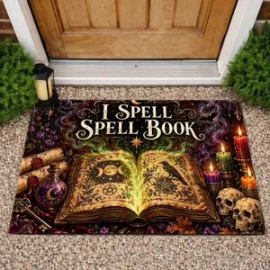 Vintage Witch Spell Book Halloween Entryway Accent for Mystical Gothic Home Lovers Doormat