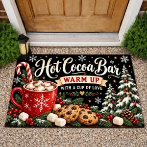 Hot Cocoa Mug, Candy Canes & Cookies for Cozy Christmas Holiday Gatherings at Home Doormat