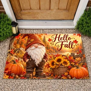 Autumn Gnome, Sunflowers and Pumpkins for Cozy Fall Seasonal Entryway Decor Doormat