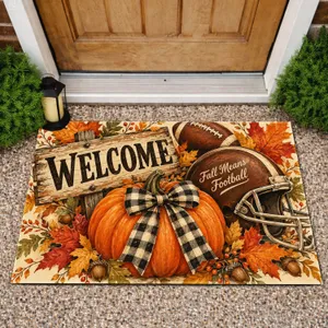 Autumn Football Pumpkin Welcome Scene for Harvest Season Home Entry and Sports Fans Doormat