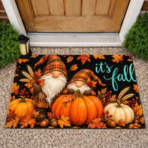 Plaid Gnome and Pumpkin Harvest for Cozy Thanksgiving and Autumn Farmhouse Welcome Doormat
