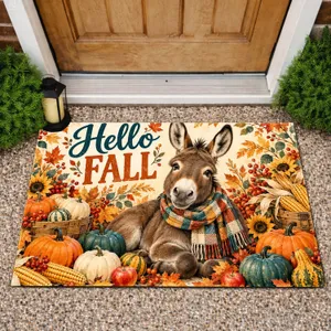 Plaid Scarf Donkey and Autumn Harvest for Cozy Fall Farmhouse Style Doormat