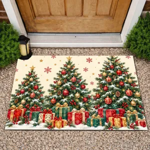 Watercolor Christmas Trees with Colorful Gifts for a Cozy Festive Holiday Home Decor Doormat