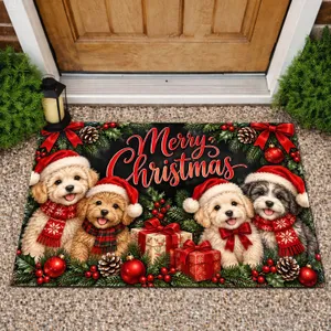 Christmas Puppy Portraits for Cozy Holiday Entryways and Cheerful Winter Decorating Doormat