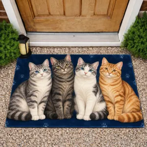 Four Tabby Cats Sitting Together for a Cozy Cat Lover Home, Gray White and Ginger Felines Doormat