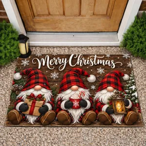 Three Buffalo-Check Christmas Gnomes for Festive Holiday Home Décor and Winter Cheer Doormat