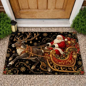 Santa Sleigh And Reindeer Holiday Scene For A Classic Christmas Entryway Celebration Doormat
