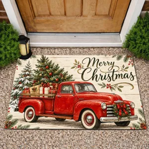 Vintage Red Christmas Pickup With Tree And Gifts For Holiday Home Decor Doormat