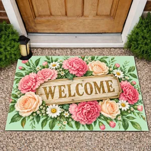 Pink Carnations, Cream Roses And Daisies For A Warm Seasonal Home Entrance Welcome Doormat