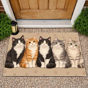 Five Colorful Cartoon Cats for Cozy Cat Lover Homes and Playful Family Spaces Doormat