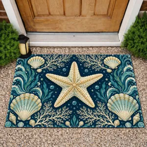 Navy Ocean Starfish and Seashells for Relaxed Coastal Summer Home Décor Lovers Doormat