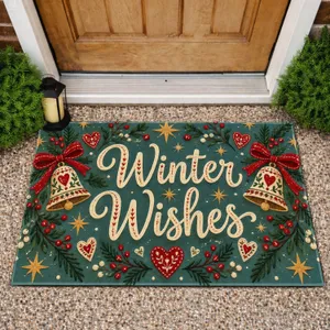 Winter Wishes Holiday Hearts and Bells for Cozy Christmas Home Entryway Cheerfulness Doormat