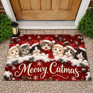 Seven Christmas Kittens in Santa Hats for a Cheerful Holiday Home and Cat Lovers Doormat