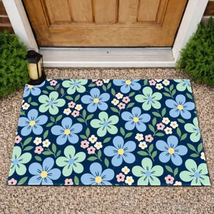 Blue And Mint Wildflower Clusters For A Calm Nordic Cottage Entryway And Home Decor Doormat