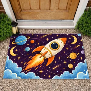 Whimsical Rocket and Starry Space for Imaginative Kids’ Bathrooms Doormat